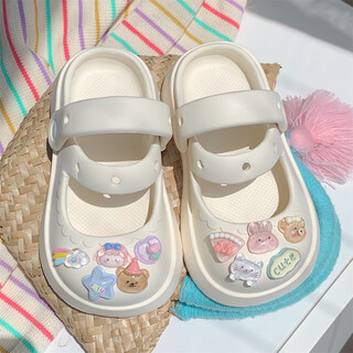 细细条 EVA洞洞鞋可爱儿童两穿凉拖鞋夏季软底防滑女童宝宝公主鞋 奶油白 24 -25(内长约16.5cm)
