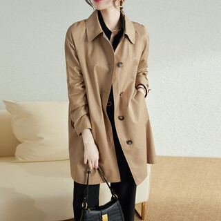 Austrian british temperament windbreaker women's mid-length korean style high-end slim straight jacket at2359 khaki l
