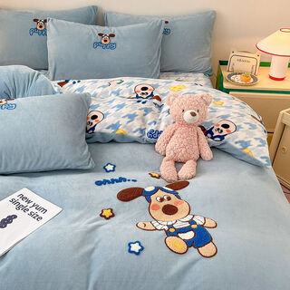 Fantasy winter baby milk velvet bed four-piece set thickened velvet bedding quilt cover sheet coral flange sleepy puppy class a high weight milk velvet softer and warmer 0.9m bed sheet three-piece set suitable for 150x200 quilt