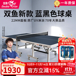 双鱼（DOUBLE FISH）乒乓球桌家用乒乓球台室内可折叠训练比赛案子新款蓝黑22MM球桌 H285