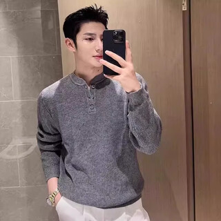 Kuraishi kazuki trendy light luxury handsome gray lazy style henry collar sweater men's pullover sweater men's casual bottoming shirt gray m 100-115jin jin is equal to 0.5 kg