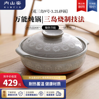 Uchiyama kiln japan imported wide mouth casserole soup pot stew pot household porridge resistant to high temperature without cracking gas stove casserole 3.2l