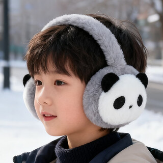 Yi fiber children's ear protection warm and cold-proof ear protection panda earmuffs winter baby antifreeze ears windproof earmuffs gray children's panda earmuffs