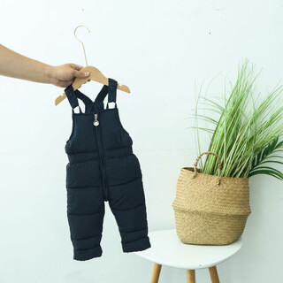 Aigechen baby down overalls 2025 korean version children's down cotton overalls autumn and winter outer wear one-piece baby black one size 80cm