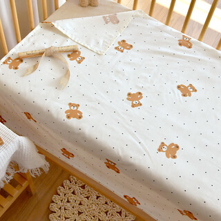 Anyoubi newborn crib pure cotton sheet single piece baby type a kindergarten children can be changed and washed 1.2m sheets can be customized dotted bear 140*90 suitable for mattresses within 110*60