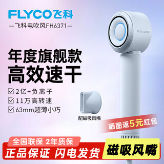 Flyco high-speed hair dryer for home dormitory, portable noise reduction, hair care, strong wind, holiday birthday gift for girlfriend and wife, hair dryer with intelligent temperature control fh6371, exclusive flagship hair dryer 6371 gray, magnetic air nozzle + gift bag