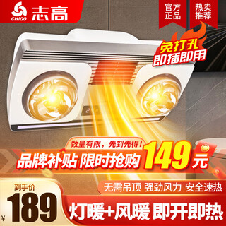 Chigo wall-mounted bathroom heater, punch-free heating lamp, air heater, integrated waterproof and explosion-proof light bulb bathroom, button type + lamp heater + air heater + (silver bubble)