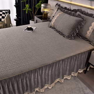 Fantasy baby velvet quilted cotton-edged bedskirt single piece thickened bed sheet bed cover milk velvet bed cover with skirt 2023 new model anna-high-end gray soft and quick-warming entire quilted padding with shipping insurance 150x200cm bedskirt thickened and quick-warming baby velvet fabric