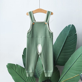 Baby pure cotton overalls for boys and girls, open crotch pants, long pants, loose jumpsuits for outer wear, spring and autumn, solid color, 5 years old, long hao green, 70cm, size 80 (recommended height is around)