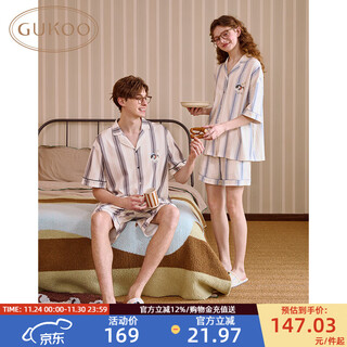 Gukoo pajamas couple summer little penguin new simple striped cotton short sleeve ladies home clothes set men b little penguin striped couple pajamas l women