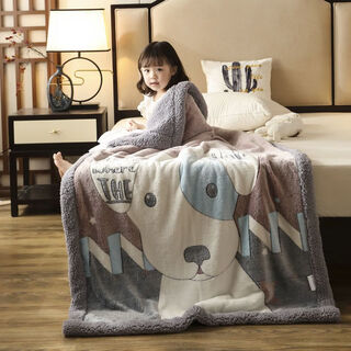 Fantasy children's blanket double-layer thickened winter lamb velvet small quilt kindergarten nap baby baby coral velvet cute dog-grey/2jin jin is equal to 0.5kg about 100x150cm children's blanket/back pad dual-purpose