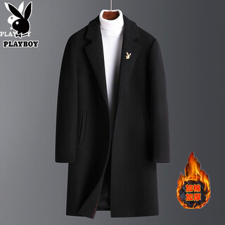 Playboy high-end woolen coat mid-length autumn and winter thickened youth coat men's business casual woolen windbreaker black official authentic l (recommended 120-135jin jin equals 0.5 kg)