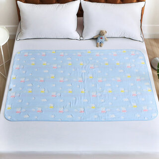 Pure cotton gauze diaper pad baby waterproof washable large children's breathable baby summer large size sheets extra large 6 layers in one absorbent and breathable blue piggy 100x180cm