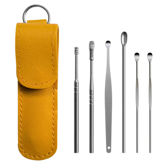 Yusenyi ear picking ear picking tools home professional 8-piece set clip goose feather stick spiral ear hole luminous tweezers pu set ear pick 6-piece set