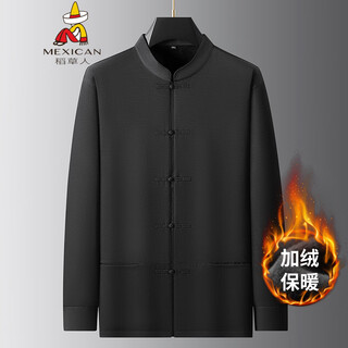 Scarecrow 2025 autumn and winter new large size plate button long sleeve velvet shirt men's plus size warm shirt black l