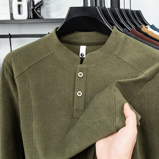 Xuexi clothing store men's autumn and winter double-sided german velvet bottoming shirt men's henley collar long sleeve stand collar sweater trendy green l 170
