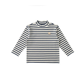 Bluedog blue dog autumn and winter korean imported children's striped long-sleeved t-shirt for boys and girls half-high collar inner top, navy blue 120 cm