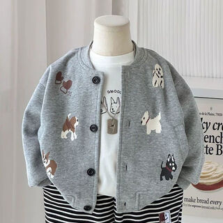 Boys baseball uniform jacket spring and autumn 2025 new children's sweater cardigan autumn children's baby casual top gray 90 90cm