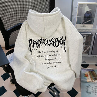 男童卫衣闪电春秋款痞帅宽松国潮儿童男孩连帽衫外套大码酷帅童装 白灰色薄款高质量 120 120cm