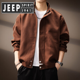 Jeep spirit jeep high-end jacket men's 2025 autumn and winter new japanese retro trendy brand plaid stand collar loose jacket men red m 100-120jin jin is equal to 0.5 kg
