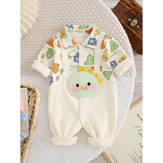 Yeehoo early spring 7a baby jumpsuit spring and autumn cartoon long sleeve harem newborn spring and autumn clothing padded clothes suspenders big head dragon 59cm