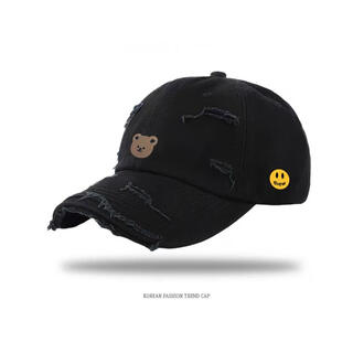 Drewseew smiling face soft top baseball cap fashionable versatile casual men's and women's peaked cap trendy loose versatile couple student warm hat black adjustable