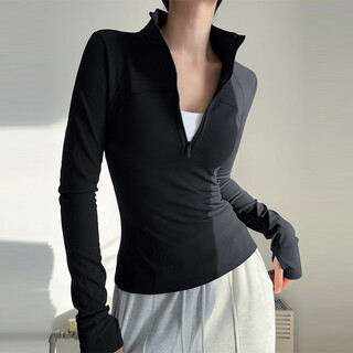 Equestrian clothing for women, british style riding clothes, winter riding tops, velvet warm long-sleeved t-shirts, running and cycling clothes, black (spring and autumn) s