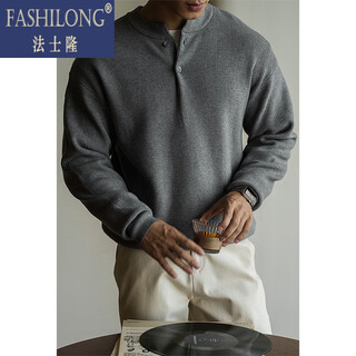 Fassilon 7-needle core-spun yarn henry collar sweater for men 2025 autumn and winter new old money style casual sweater top for men grey/trade wind gray m (170/92a)