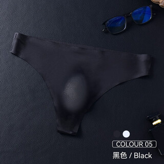 European and american men's one-piece seamless low-waisted sexy ice silk t-pants 3d bulging thong underwear for men, black m
