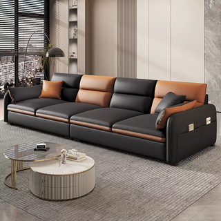 Yusenyi genuine leather small apartment luxury straight technology fabric sofa living room light new row of imperial concubine combination cream style north 3.2 meters straight sofa-footrest-coffee table no-wash technology cloth sponge cushion