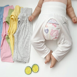 小红书爆款婴儿无骨开裆长裤男女宝宝夏季薄款莫代尔高腰护肚230 白色莫代尔护肚开档长裤 cm 59