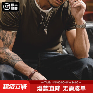 Madden workwear american muscle cleanfit heavyweight henry shirt pure cotton old money style ami khaki short-sleeved t-shirt men's summer military green size is too large/recommend one size smaller xl (180/100a)