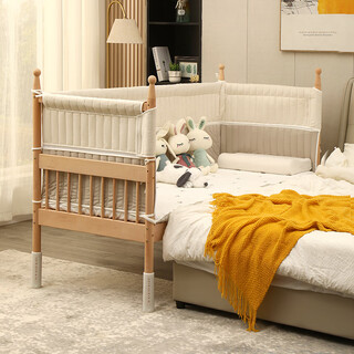 Goodbaby (gb) solid wood beech splicing bed baby bed extra wide bed extra height guardrail crib with bed fence home splicing artifact small bed + mika bed fence 120x60cm