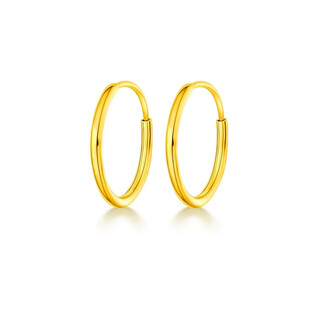 Puman zhuji hong kong gold pigmented earrings for women 18k gold fashionable temperament versatile smooth plain hoop earrings that will not fade for a long time plain hoop earrings diameter 1cm
