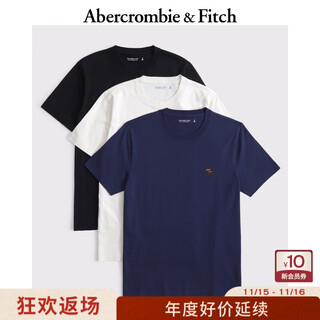 Abercrombie & fitch classic little elk pattern men's 25 fall 3-piece combination pack heavyweight round neck short-sleeved t-shirt 124-5044 navy blue multicolor m (180/100a)