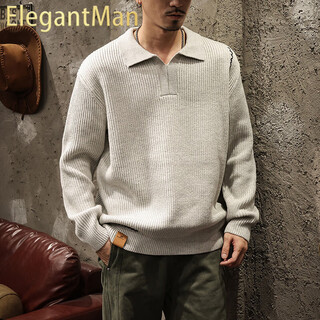 Elegantman shirt collar sweater for men in autumn and winter korean style soft waxy henry collar sweater men's new polo collar coat floral gray m _ suitable for -125jin jin equals 0.5kg