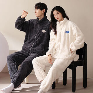 Victoria's style 2 set price flannel couple pajamas winter thickened warm coral fleece men's suit casual outerwear home clothing women 9011 m female + male l