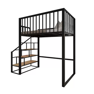 Yusenyi iron bunk bed 1.8m double loft bed small apartment 1.2 children space-saving single upper bunk bed classic black left step ladder frame structure +1500mmx1900mm