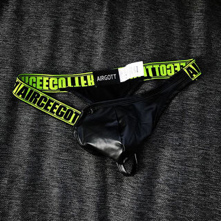 Thong men's sexy low-waist buttocks tight thin personalized japanese single-butt imitation leather underwear for men black m