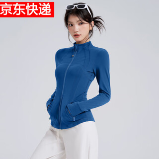 Lululomddw autumn and winter yoga jacket women's stand collar zipper running cycling fitness wear pilates training sports top long sleeve blue l
