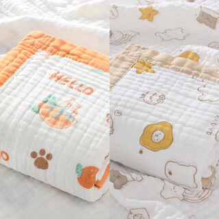 Baby bath towel, super soft absorbent cotton gauze, kindergarten nap bag, newborn blanket, children's towel quilt, cookie bear and orange bear, two pack, stretch size 110*110 cm