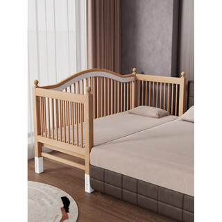 Goodbaby (gb) children's spliced bed, adjustable height, solid wood widened bed for adults, customizable fence, liftable beech wood bed, 200x80cm, tail lift type + 5cm coconut palm mattress