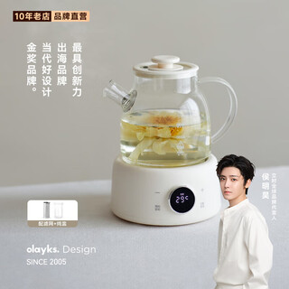 Olayks all-glass health kettle 1l mini constant temperature electric kettle office multi-function teapot flower teapot health kettle glass kettle stew pot all in one pottery white 1l with tea drain + glass stew pot