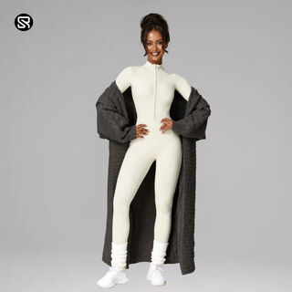 Alo autumn and winter long-sleeved velvet zipper bodysuit outdoor yoga skiing bodysuit for women dark brown velvet style s s