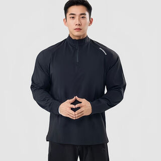 Autumn sports long-sleeved men's half-fly quick-drying sun protection cycling and running top american fitness muscle training clothes black half-fly m m recommended 120-140jin jin equals 0.5 kg