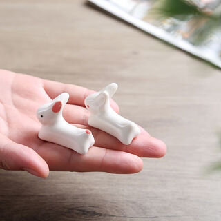 Qinkai little white rabbit ceramic chopstick rest chopstick rest japanese-style zakka table ornaments cute cartoon rabbit chopstick pillow pen holder randomly mixed 2 pieces