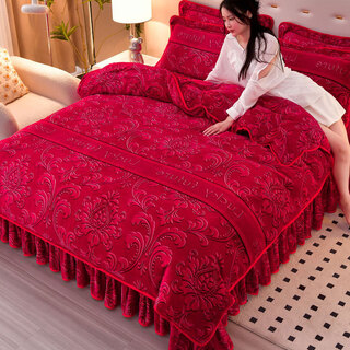 Fantasy plus velvet milk velvet four-piece winter double-sided coral velvet quilt cover thickened flannel bedding jiangyue class a milk velvet baby available bed sheet style four-piece set-1.5m bed quilt cover 200x230c