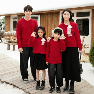 Bubble orange (bubble orange) different parent-child clothing high-end family portrait new year's clothing sweater autumn and winter for a family of three or four knitted father, son, mother and daughter red sweater/single piece 130 girls size 130 (recommended weight 45-55 jin jin is equal to 0.5 kg)