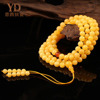 Italian high-end beeswax bracelet 108 natural chicken fat yellow buddha beads amber bracelet for men and women as gifts, diameter 6.1+mm, with certificate