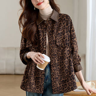 Jingyan shirt jacket for women spring and autumn new style mid-length age-reducing style mom autumn casual leopard print top picture color s s suitable for 100-118jin jin is equal to about 0.5 kg